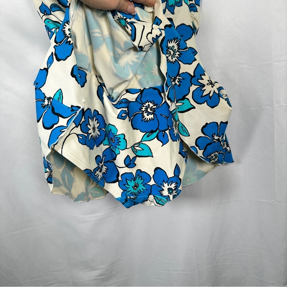 Always For Me Plus Size Halter Ruched Floral Retro Swimdress 16W Blue Vacation - Picture 11 of 12